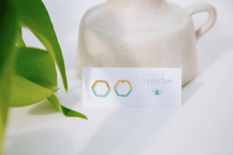 Half Dip Enamel Hexagon Studs