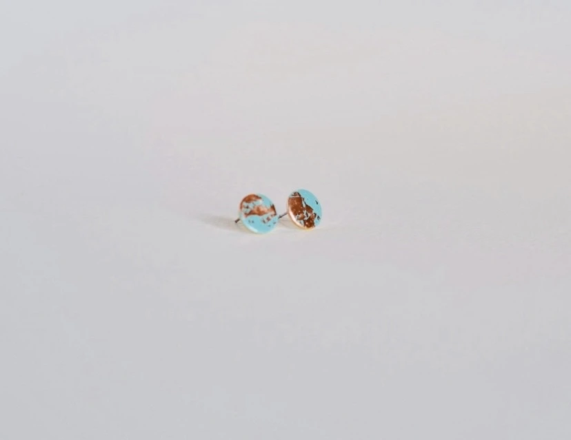 Circular Copper Leaf and Enamel Studs