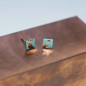 Copper Leaf and Turquoise Enamel Square Studs