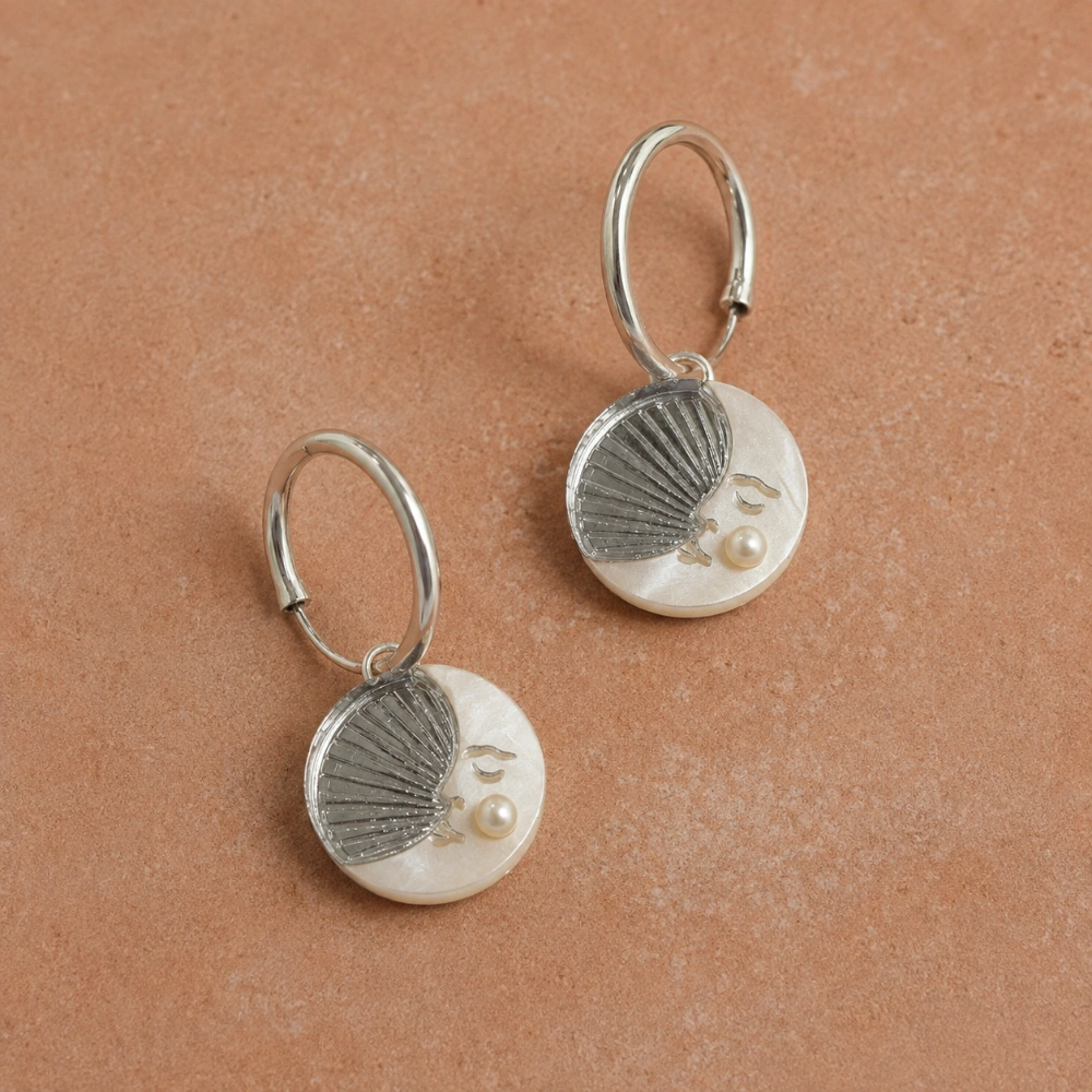 Wolf & Moon Silver Moon Hoops