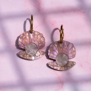 Clam and Pearl Hoop Earrings
