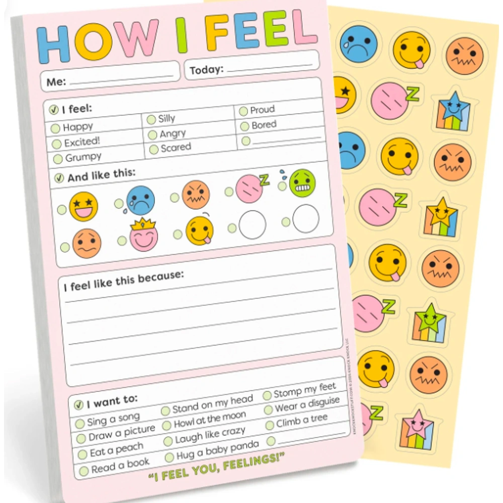 How I feel notepad and sticker sheet