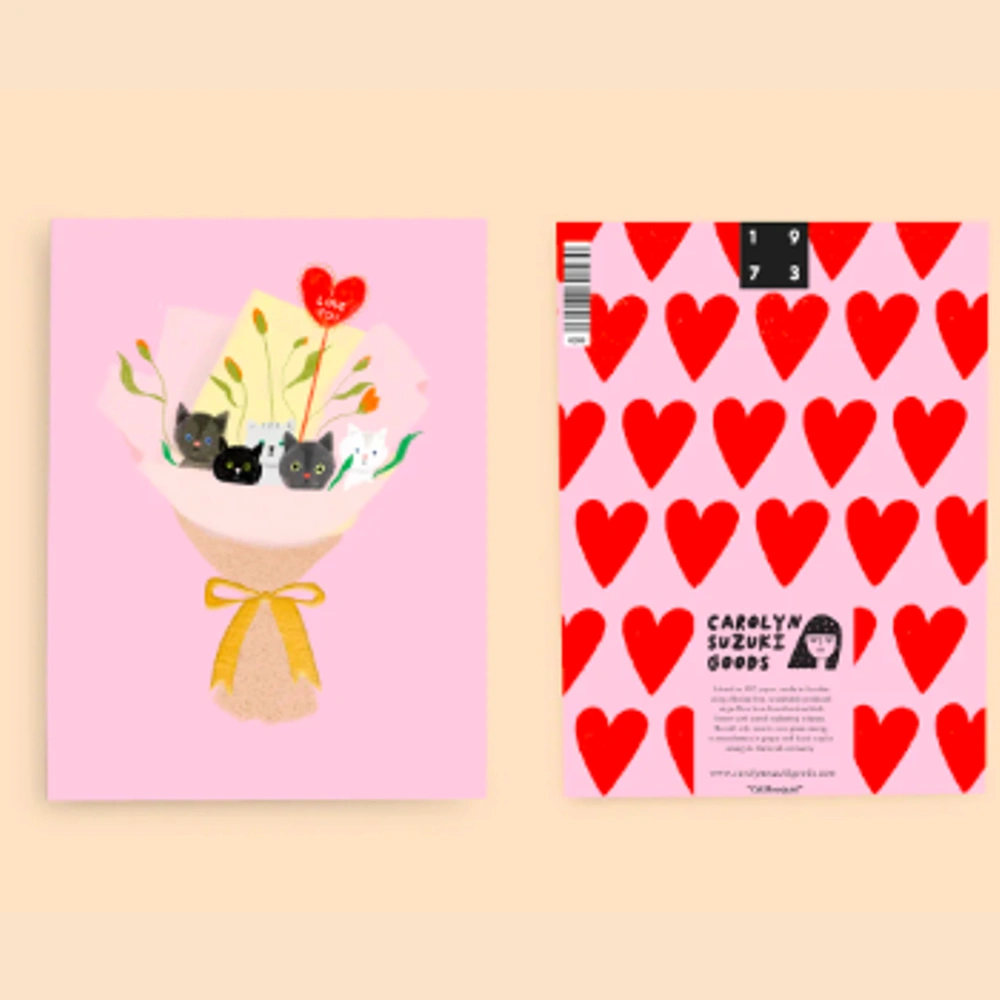 Cat Bouquet Card Front and Back