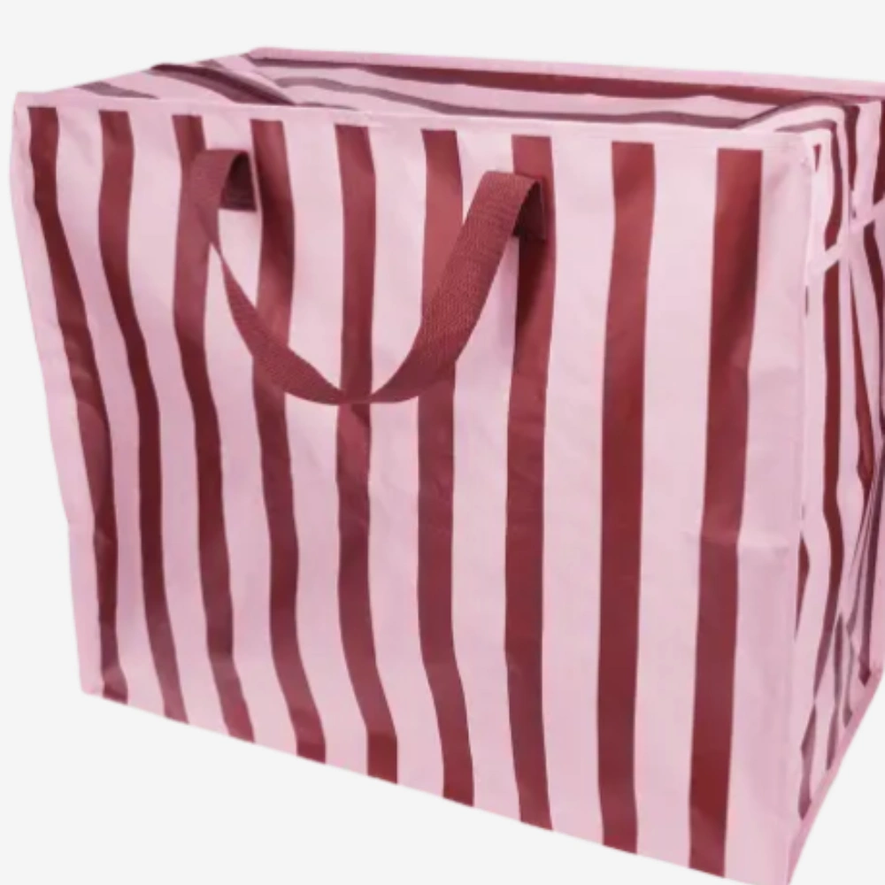 Pink and Brown Jumbo Storage Bag with Brown Nylon Handles