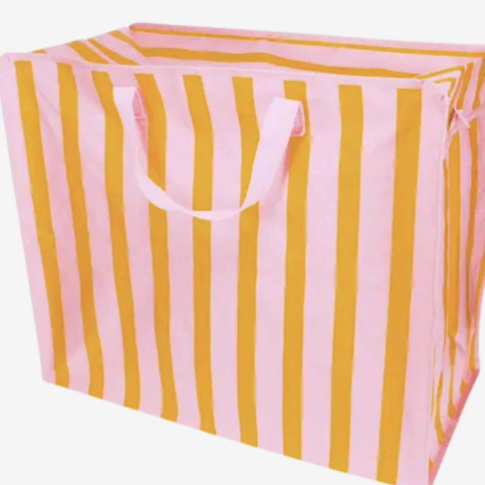 Pink and Orange Jumbo Storage Bag with pink handles